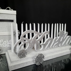 Candelabro Winter Sweet 16, SET Sweet16 Candelabro de espuma Cardbox, tema de copos de nieve Candelabro, quinceañera de invierno, Bat Mitzvah