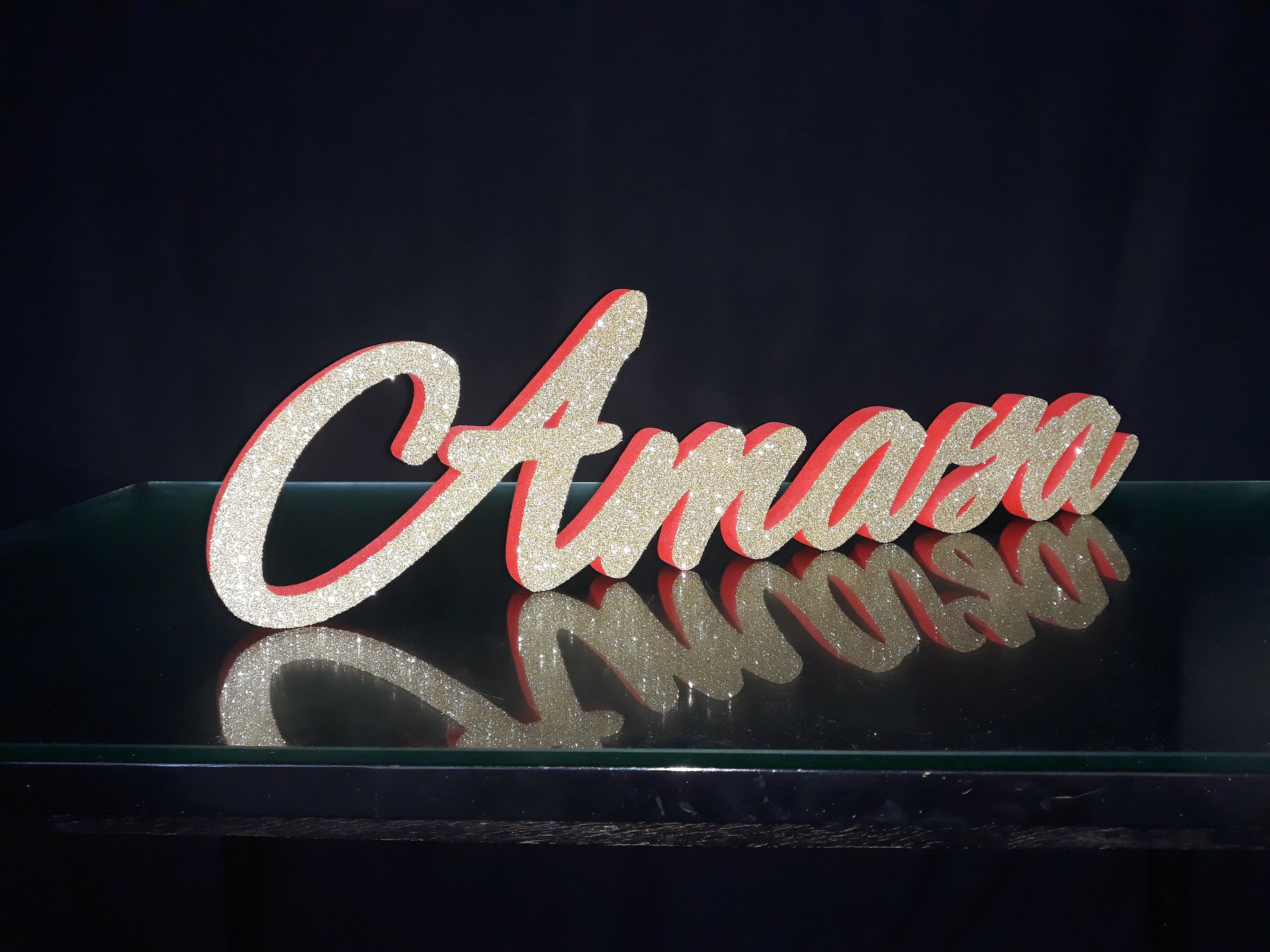 Red Color Custom Name 3D Gold Glitter,foam Letters,3d Name,free ...
