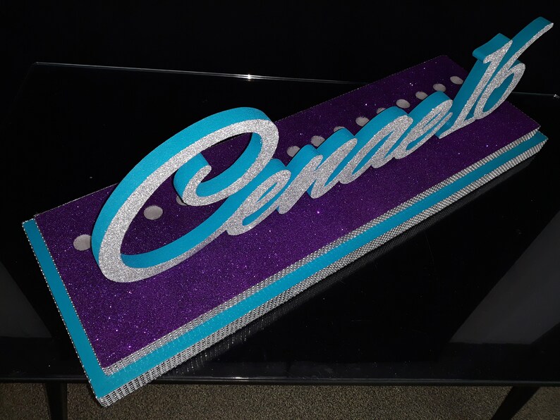 Turquoise and purple color Sweet 16 Candelabra 3D name styrofoam,ROSEGOLD Quinceanera /& Mitzvah Candle Centerpiece