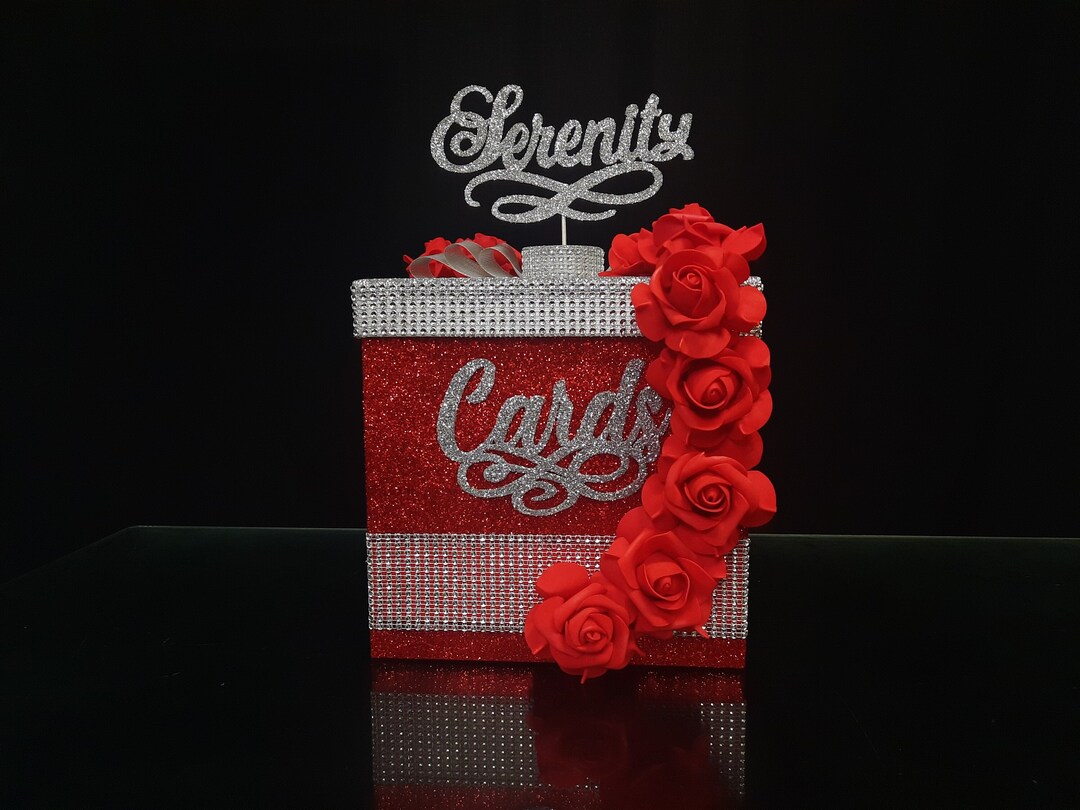 Red Card Box Sweet 16 Card Box Wedding Red Mitzvah Quince Sweet 16