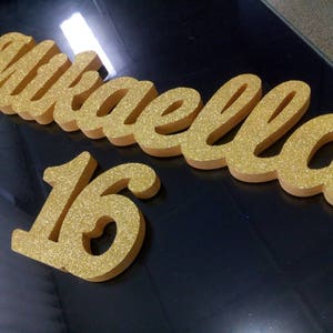 Nombre personalizado oro brillo styrofoam letras 3D, letras de oro nombre bloque de edad, grandes letras de pie independientes, decoración de cumpleaños, dulce 16 candelabro
