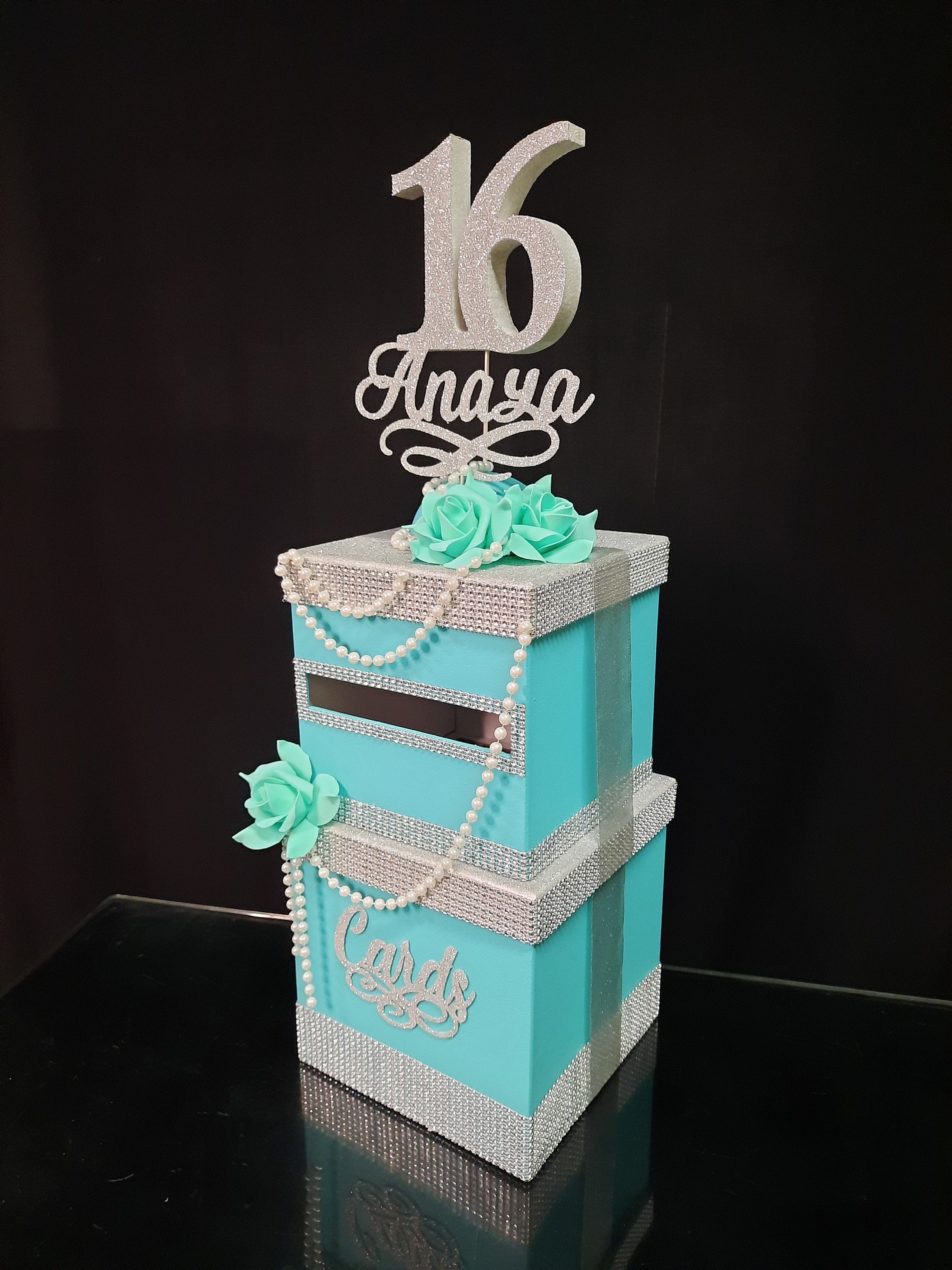 Tiffany Blue Color Card Box With Rose Tiffany Theme Cardbox Etsy