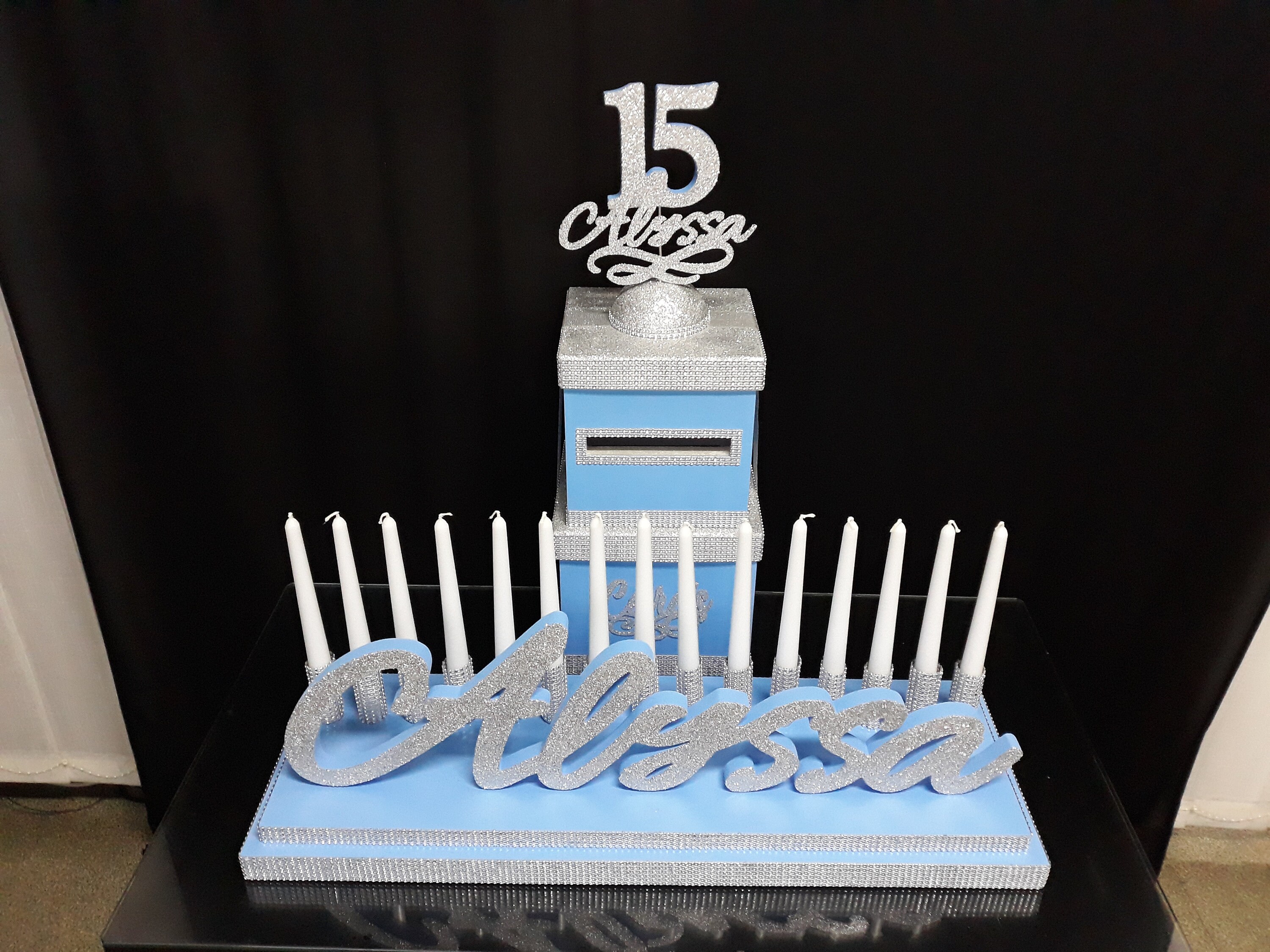 SET Sweet 16 Candelabra foam and Cardboxlight blue cinderella Etsy