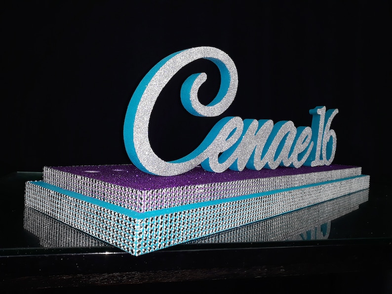 Turquoise and purple color Sweet 16 Candelabra 3D name styrofoam,ROSEGOLD Quinceanera /& Mitzvah Candle Centerpiece
