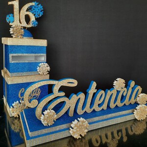 dulce 16 escena de invierno candelabro, SET Sweet16 Candelabro de espuma Cardbox, tema de copos de nieve Candelabro, quinceañera de invierno, Bat Mitzvah