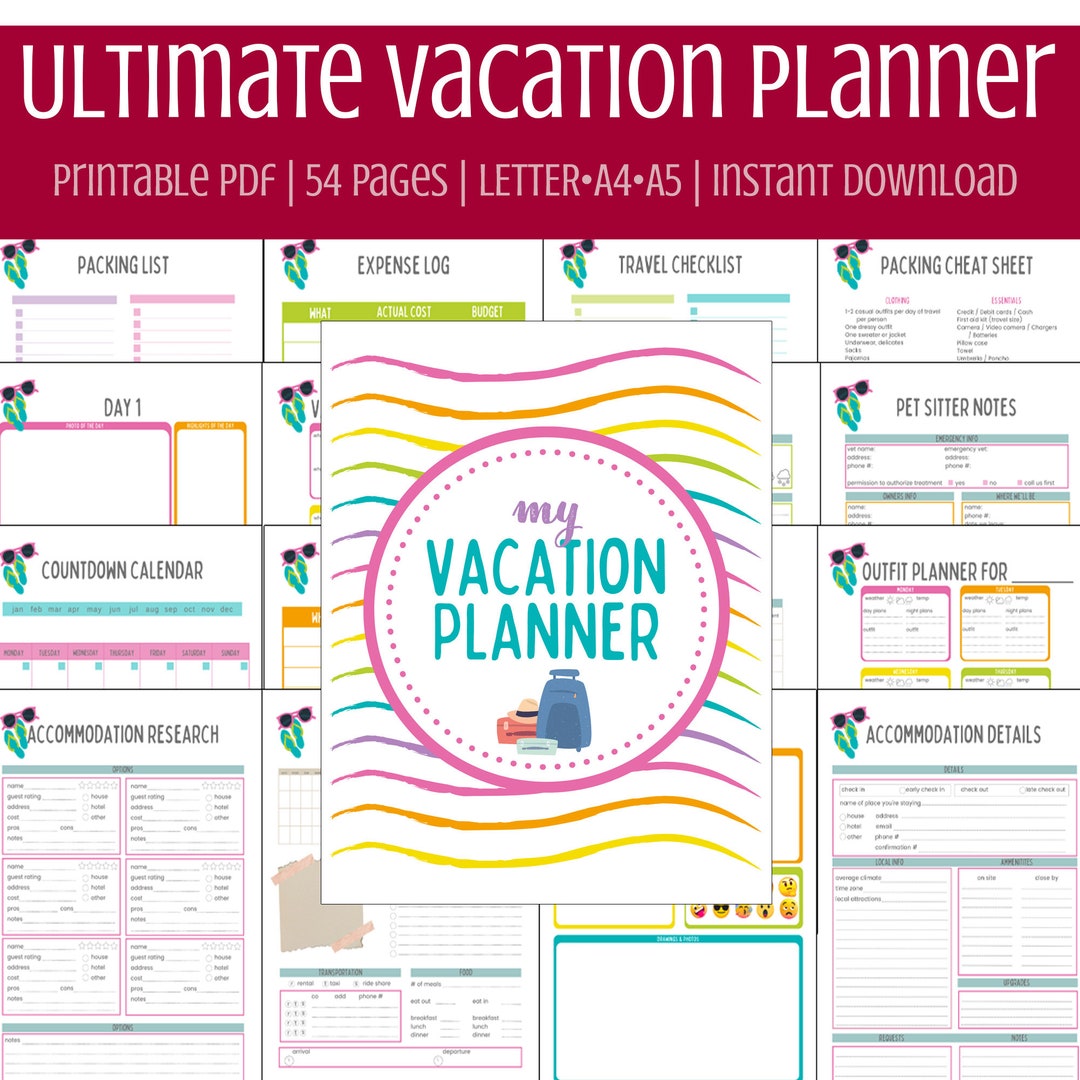 Printable Travel Planner Template • Family Vacation Planner • Trip ...