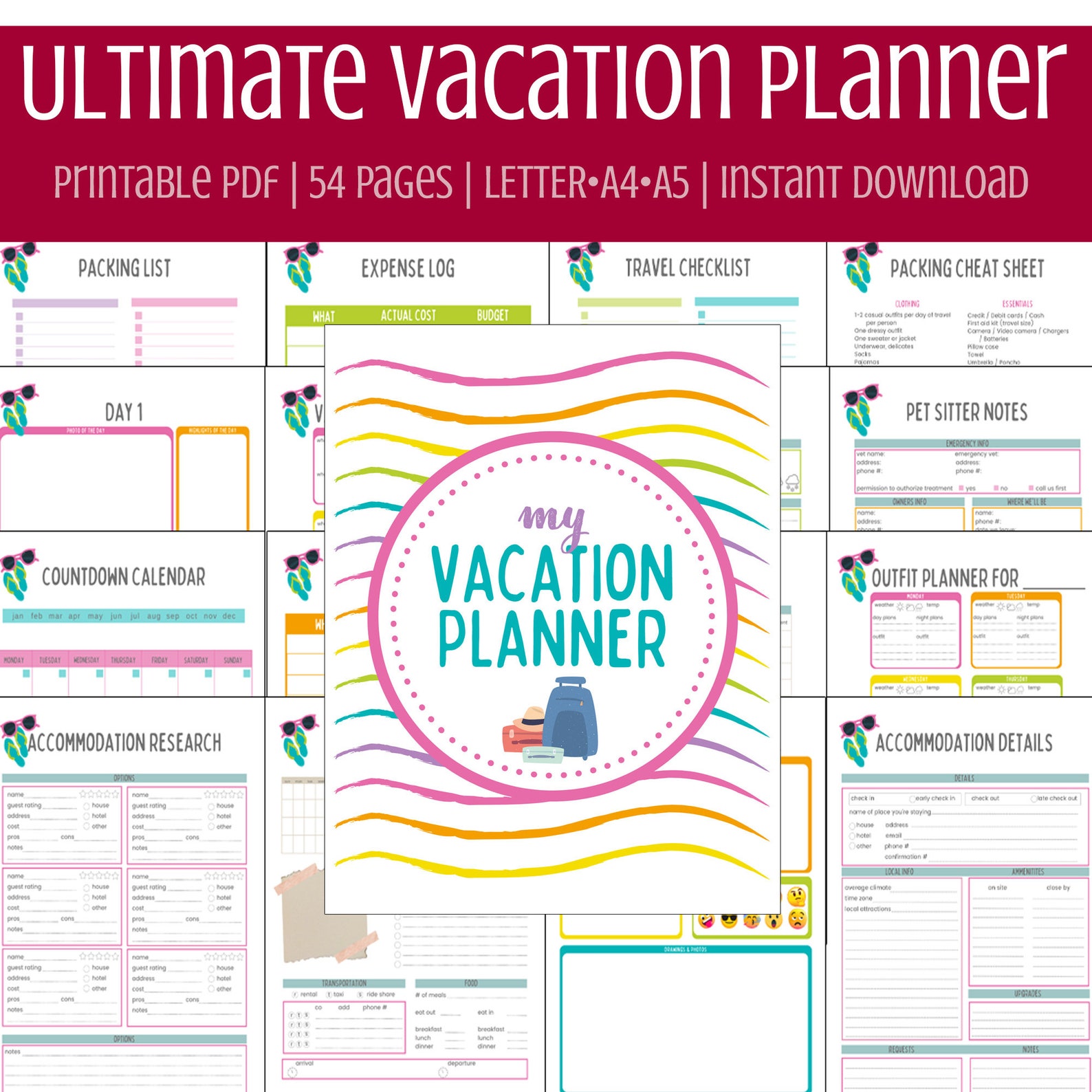 Printable Travel Planner Template • Family Vacation Planner • Trip