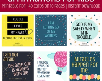 40 Printable Affirmations for Christian Kids with Anxiety | Affirmation Printables | Affirmation Cut Outs | Empowerment Cards | Mindfulness