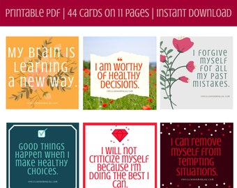 44 Printable Affirmations for Addiction and Cravings | Affirmation Printables for Men or Women | Empowerment Cards | Mindfulness