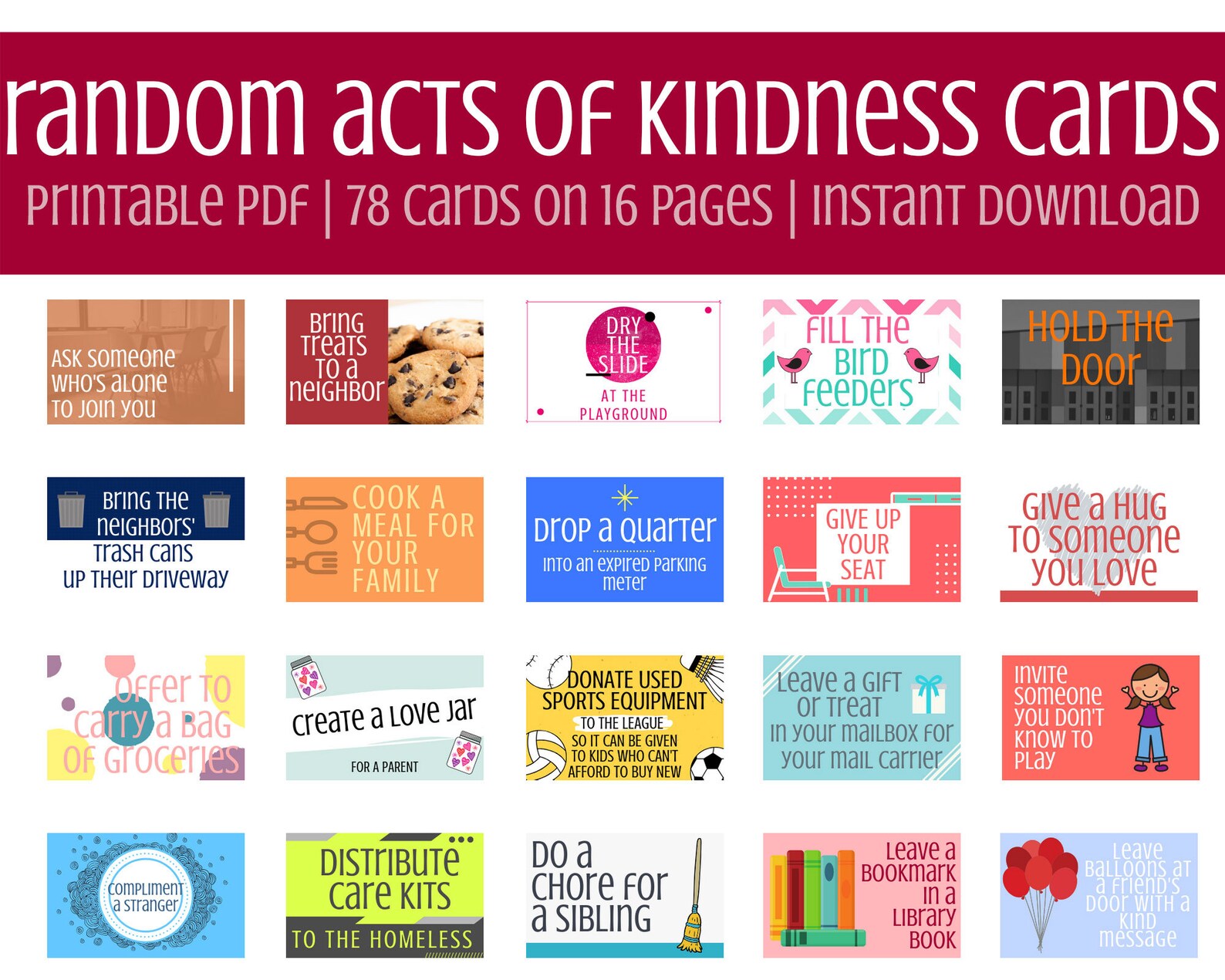 Printable Random Acts of Kindness Cards for Kids RAOK Pay It Forward ...