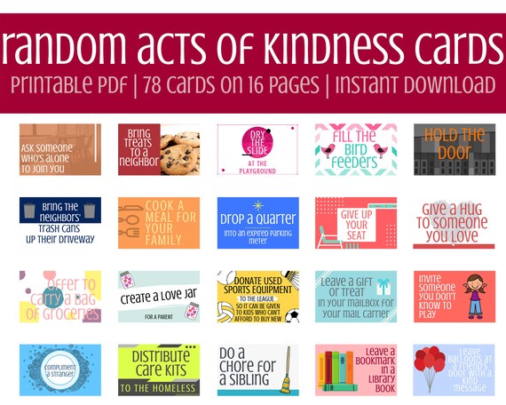 Printable Random Acts of Kindness Cards for Kids RAOK Pay - Etsy