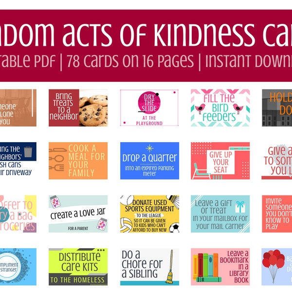 Printable Random Acts of Kindness Cards for Kids | RAOK | Pay It Forward Cards | DIY Printable | Giving | Gratitude.
