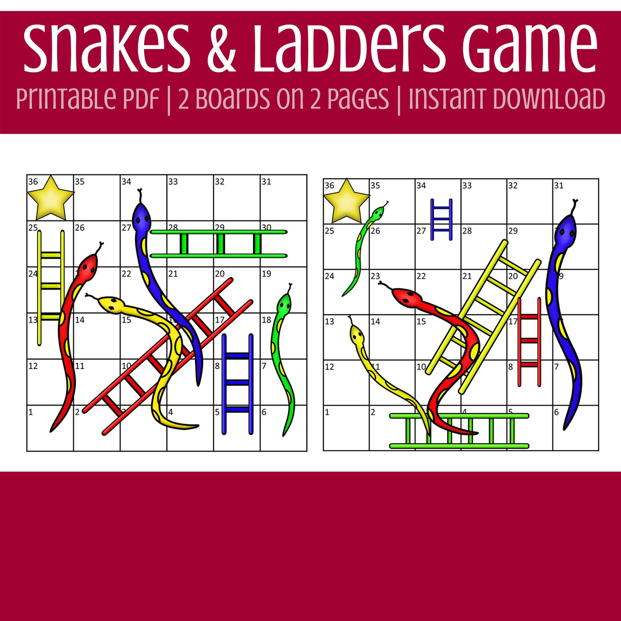 Instant Download Snakes and Ladders Board Game Printable PDF - Etsy