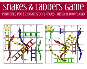 Instant Download Snakes and Ladders Board Game Printable PDF