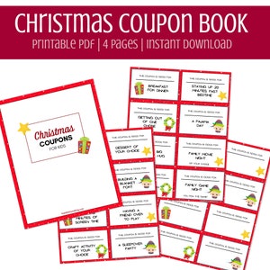 Ausdruckbare Weihnachtsgutscheine für Kinder | Urlaub Gutscheinbuch | Druckbare Belohnungsgutscheine | Sofort PDF Download