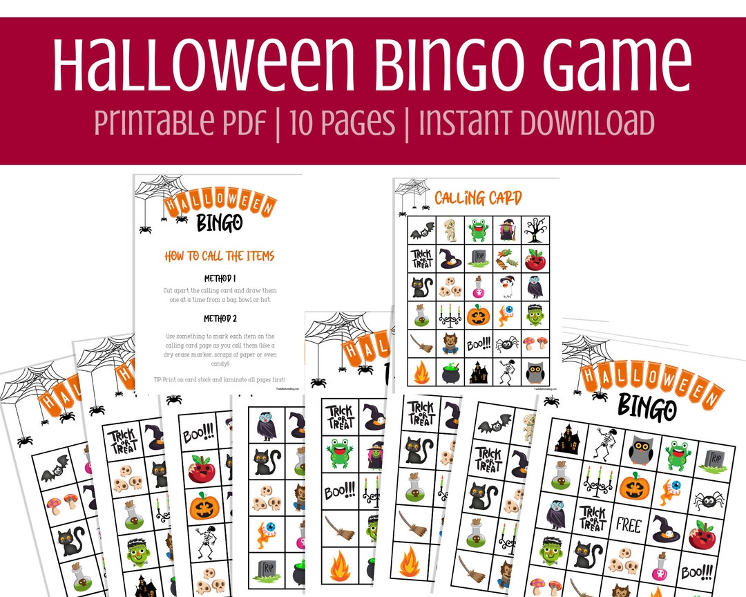 Printable Halloween Bingo Halloween Game Cards Halloween Etsy