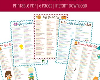 Seasonal Bucket List for Families Printable Bundle | Winter | Spring | Summer | Fall | Halloween | Holiday | Christmas List