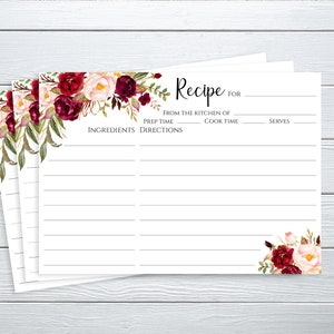 Recipe Cards 5x7 Template Printable Burgundy Two Sided Recipe - Etsy