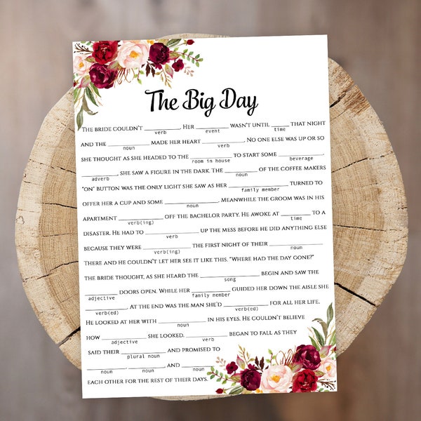 Wedding Mad Libs game DIY story printable The Big Day template Instant download PDF JPEG