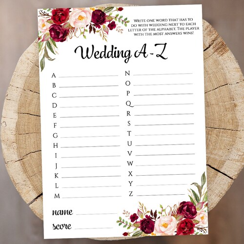 Wedding A Z Shower Game Printable Weddings Alphabet Bridal - Etsy