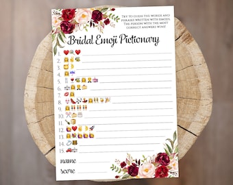 Bridal Shower Emoji Pictionary game printable Floral Wedding Emoji game template Instant download PDF JPEG