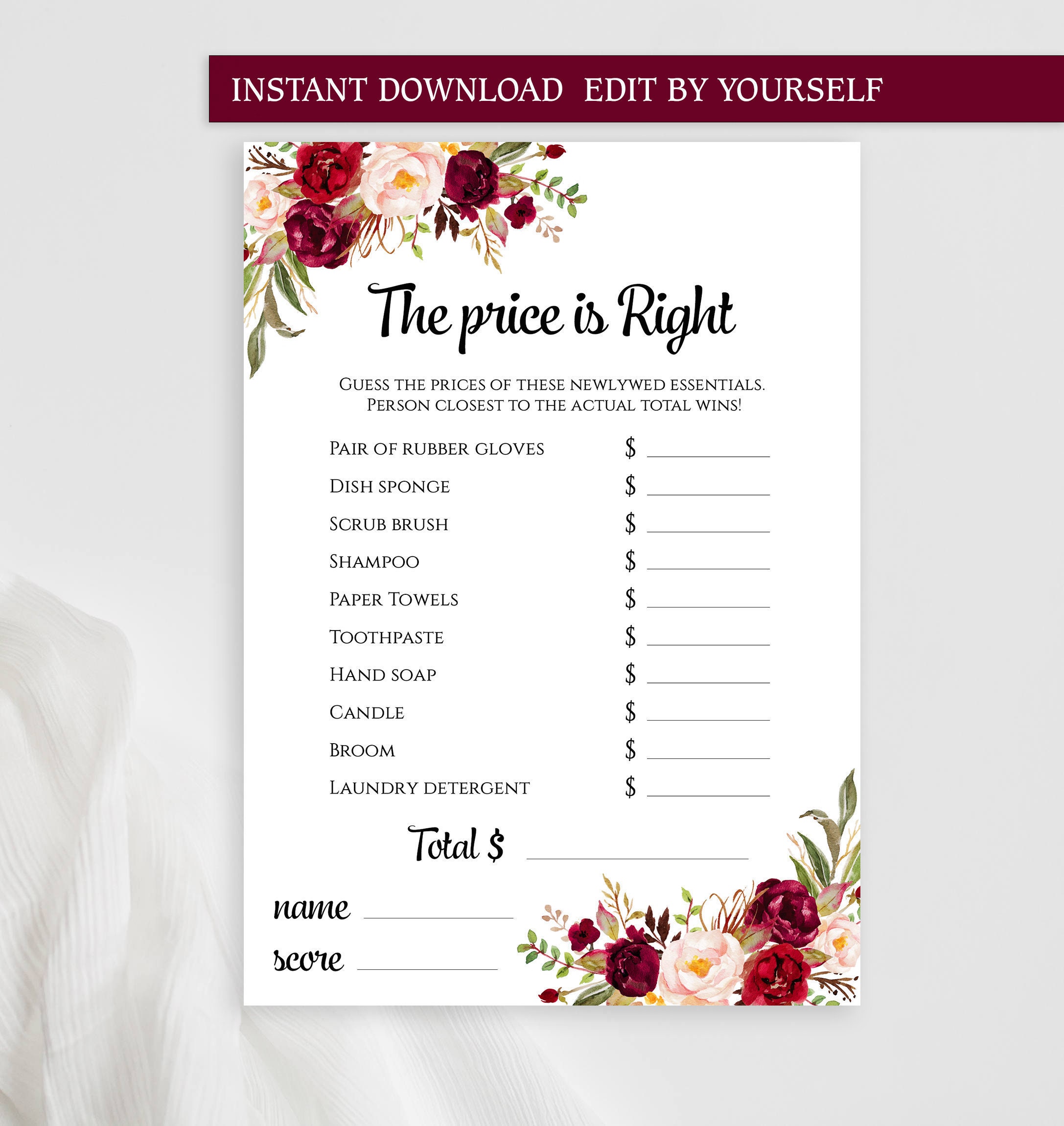 The Price is Right EDITABLE game template Customized Bridal | Etsy