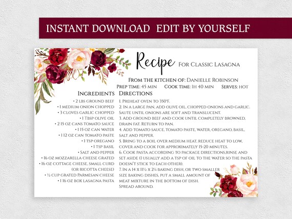 editable recipe cards 4x6 printable two sided personalized online recipe card