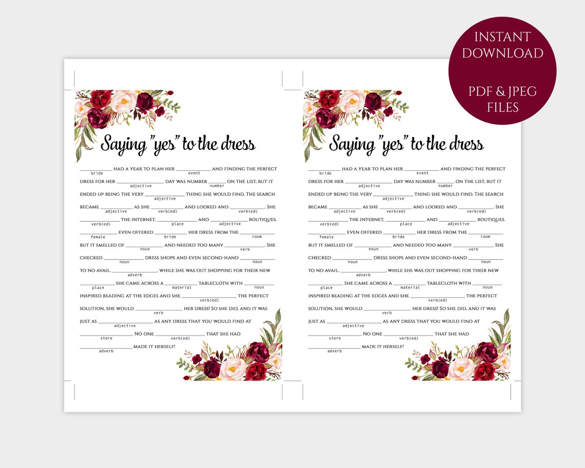 Bridal Mad Libs Template Printable Wedding Shower Games Brides - Etsy