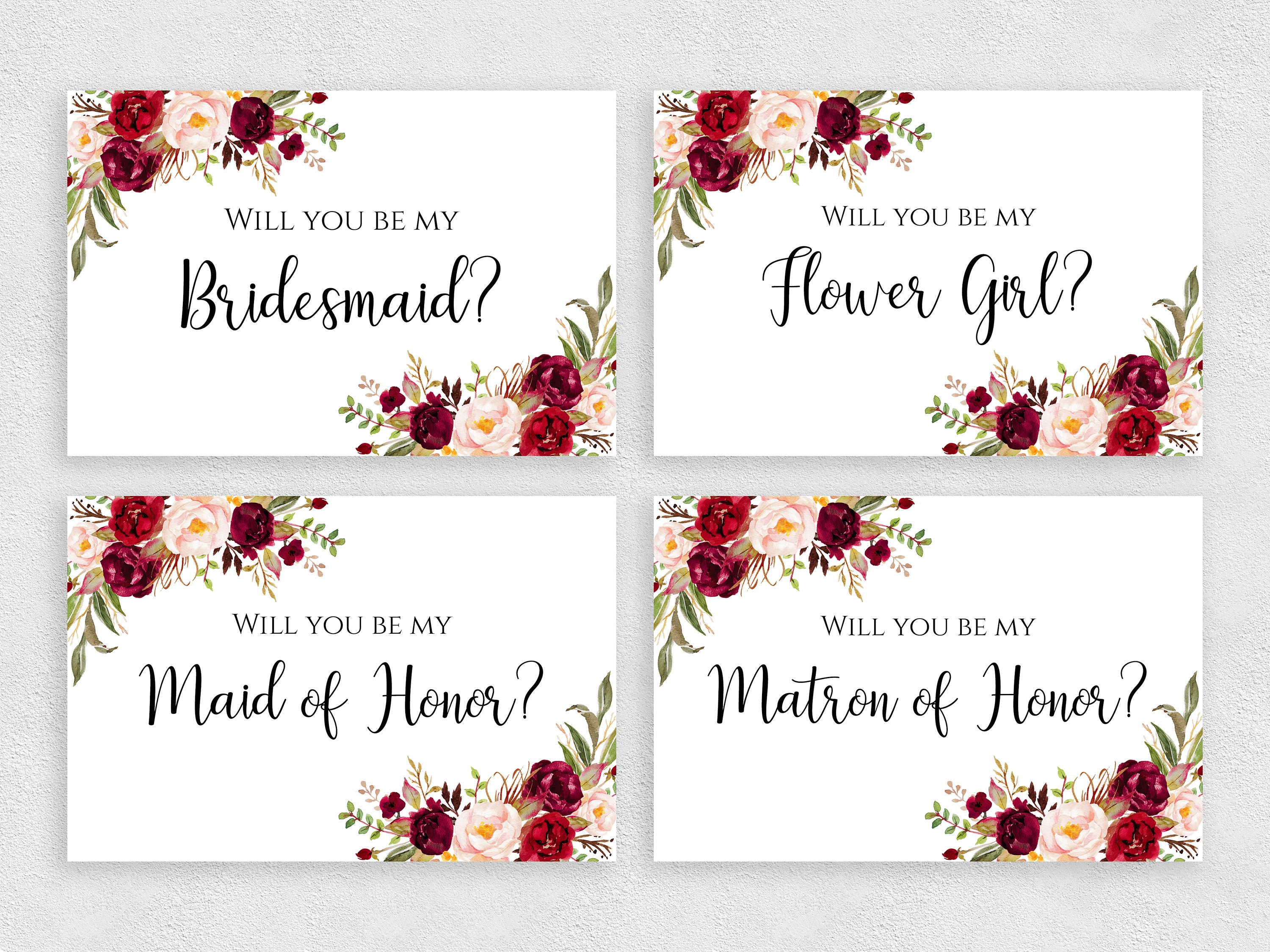 Will you be my Bridesmaid card set Printable 24x24 inches template with  flowers Bridesmaid cards pack Instant download PDF JPEG print For Will You Be My Bridesmaid Card Template