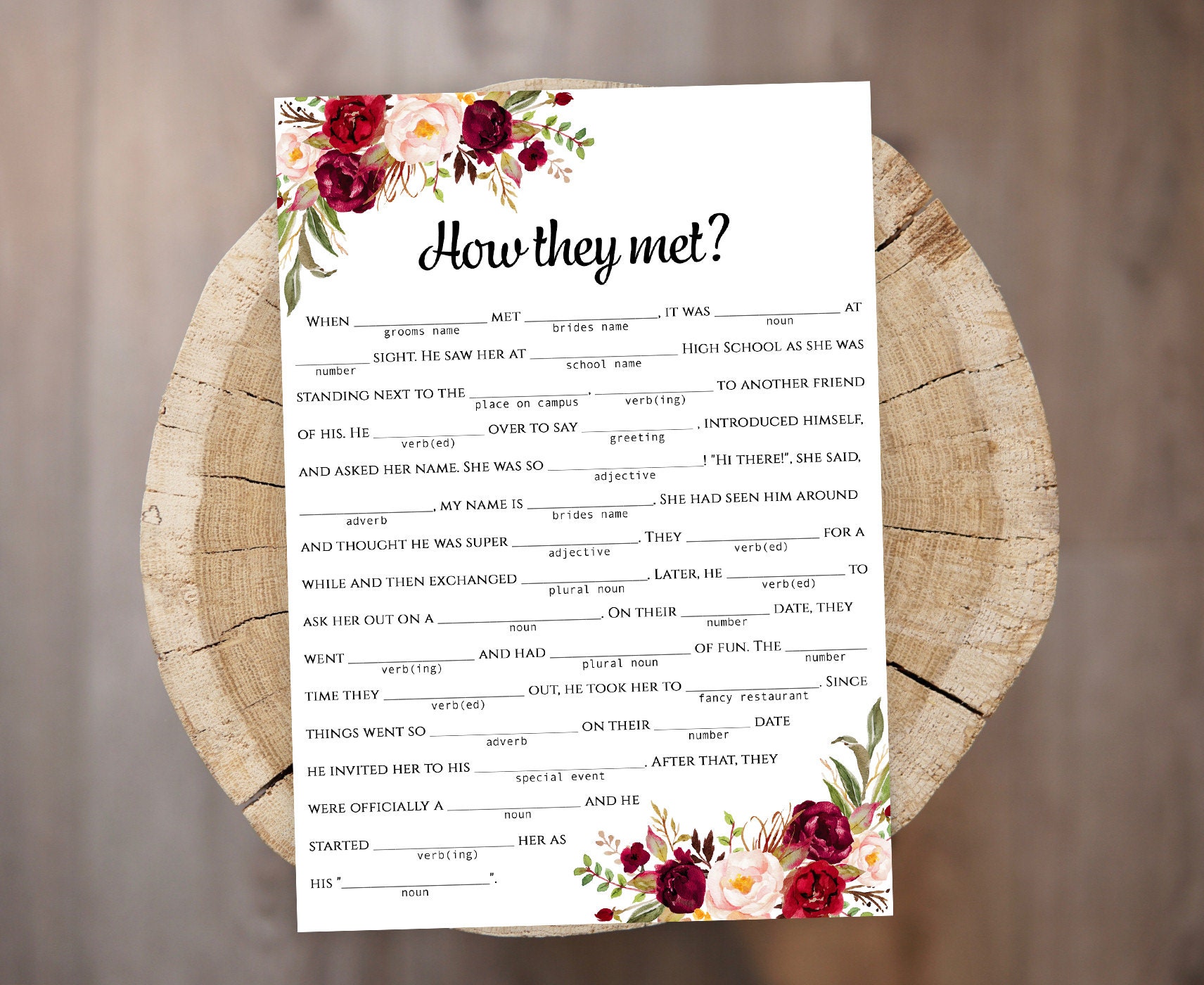Bridal Shower Mad Libs Printable Game Funny How They Met Story - Etsy Bridal Shower Mad Libs Printable Game Funny How They Met Story - Etsy