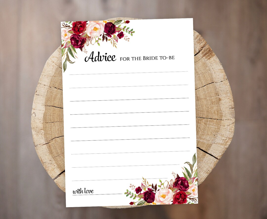 Bridal Shower Advice Cards Printable for the Bride to Be Floral Advice ...