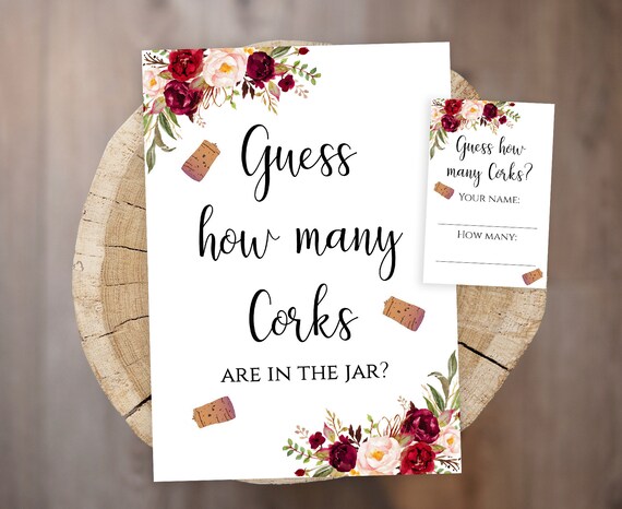 Guess How Many Corks Are in the Jar Game Printable Burgundy | Etsy