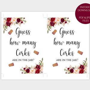 Guess How Many Corks Are in the Jar Game Printable Burgundy Bridal ...