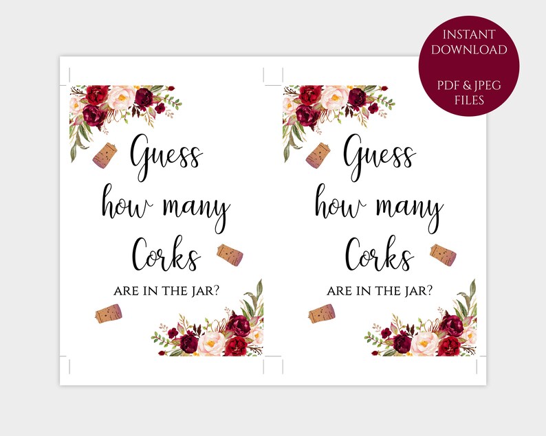 Guess How Many Corks Are in the Jar Game Printable Burgundy | Etsy