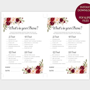 What's in Your Phone Bridal Shower Game Template Printable Floral Whats ...