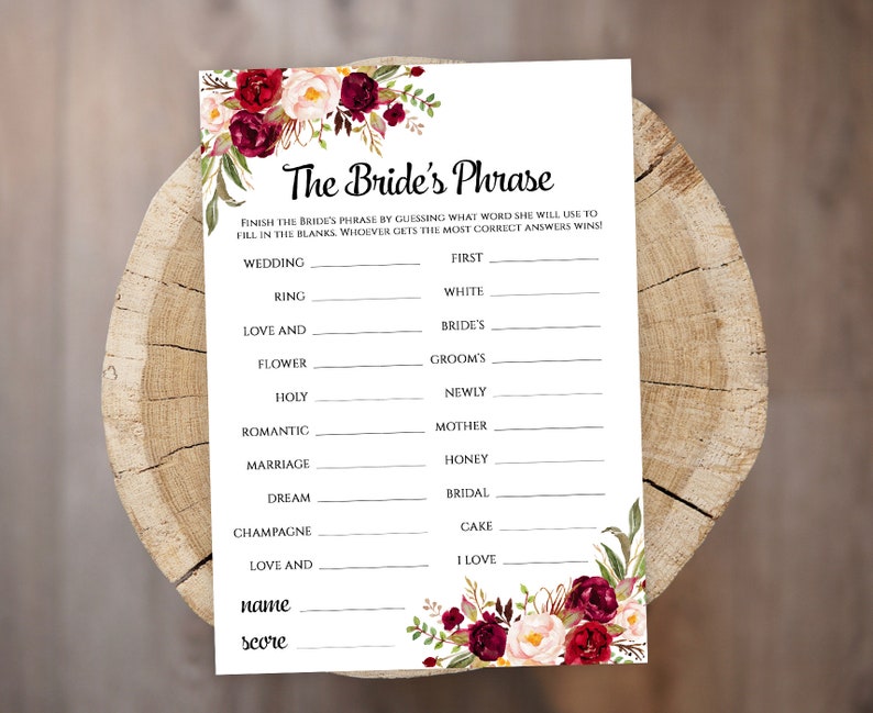 Finish the Brides Phrase Game Template Printable Floral Bridal - Etsy