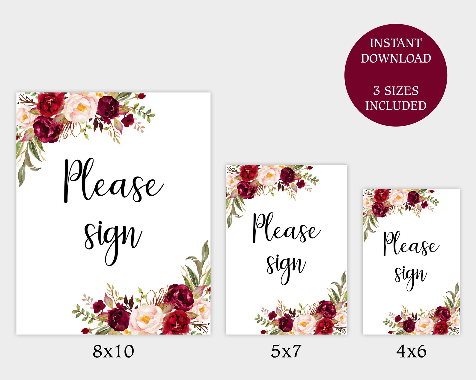 Please Sign in Sign Printable for Wedding Burgundy Please Sign Etsy