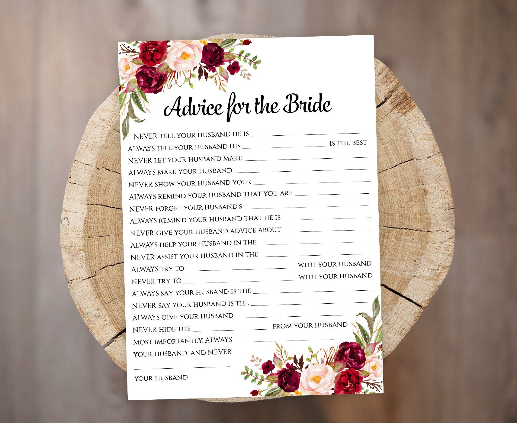Funny Advice For The Bride Funny Never And Always Advice Template Fun Husband Advice For | Etsy Singapore Funny Advice For The Bride Funny Never And Always Advice Template Fun Husband Advice For | Etsy Singapore