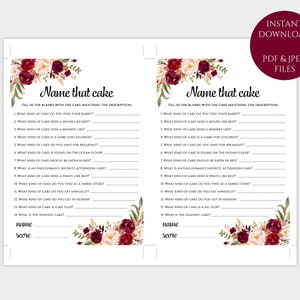 Name That Cake Bridal Shower Game Floral Wedding Games Name the Cake ...