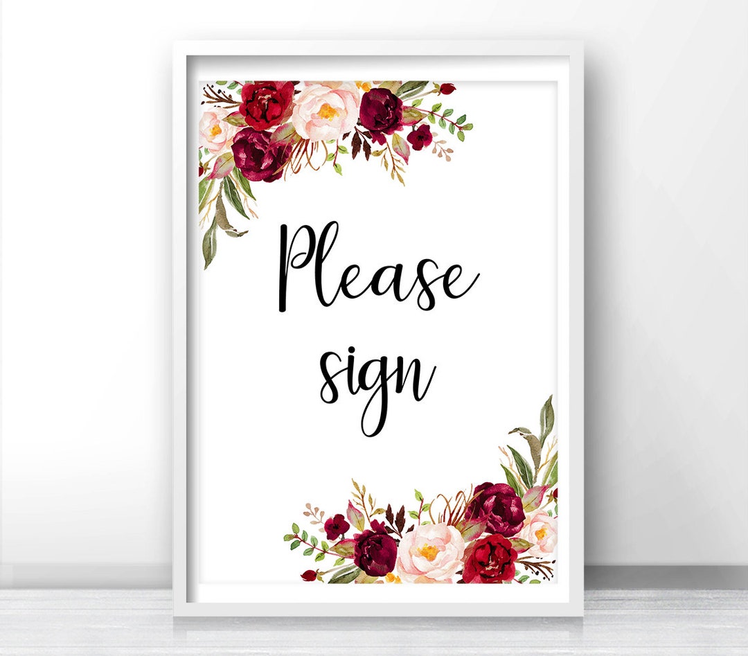 Please Sign in Sign Printable for Wedding Burgundy Please Sign Sign