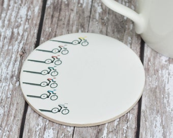 Cyclist ceramic coaster - cycling gift