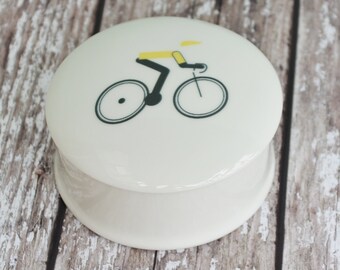 Yellow Jersey Cyclist Trinket Pot: Bone China Cycling Gift