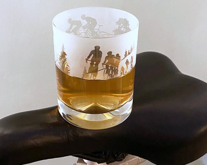 Fietser Etched Whiskey Glass Tumbler - fietscadeau - verjaardagscadeau voor fietser