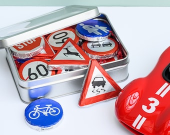 Tin of Chocolate Road Signs  - New Car Gift - New driver gift -learner driver gift - 17th birthday gift