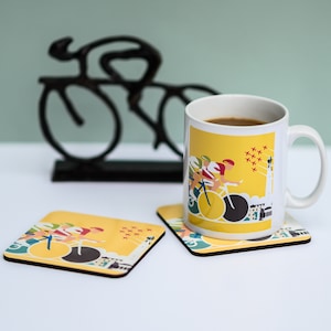 Mug cadeau Peloton cycliste et dessous de verre - cadeau cyclisme - cadeau vélo - cadeau fête des pères