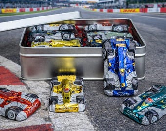 F1 Racing Car Chocolates: Foil Wrapped Milk Chocolate Gift Tin