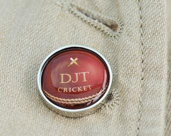 Personalised Cricket Ball Lapel Pin Badge: Cricketer Gift