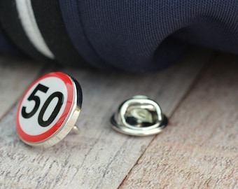 50th Birthday Speed Sign Lapel Pin Badge - 50th Birthday Gift
