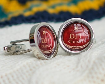 Personalized Cricket Ball Cufflinks: Cricketer Gift - Sports Cufflinks