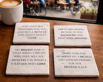 Cycling Quotes Set of 4 Marble Coasters - Cyclist Gift for Home